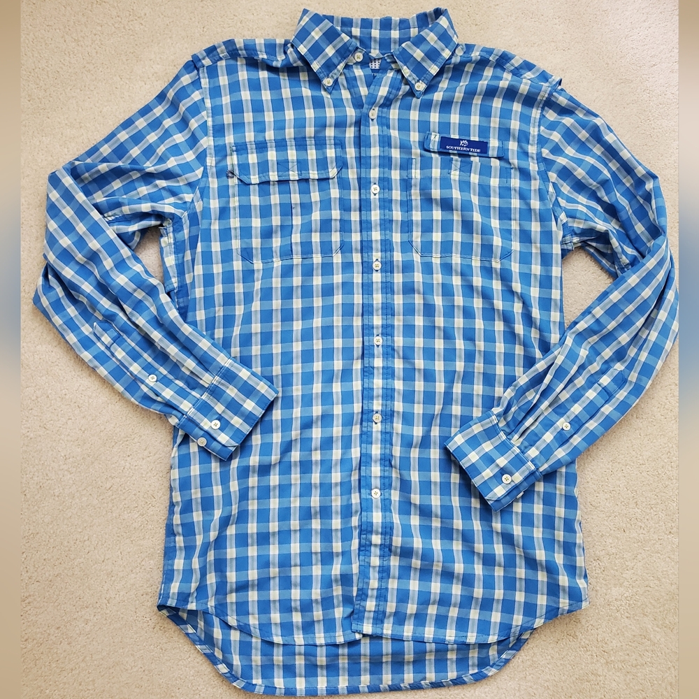 Southern Tide Blue Sailfish Plaid Fishing Shirt szS
